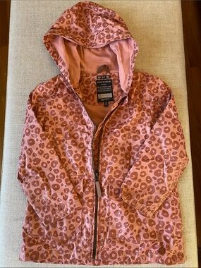 Babyface Kids Hooded Lined Rain Jacket in Dusty Pink Leopard Print Size 4T